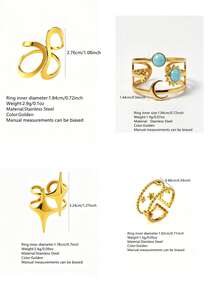 1pc Fashionable Stainless Steel Ring For Women With Enamel Craft Geometric Design, Suitable For Daily Wear - Yellow Gold - View 2