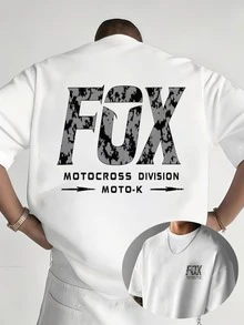 Men's  Creative Print Short-Sleeve T-Shirt FOX Motorcycle Off-Road Series  Crew Neck Loose Fit Sport Top - Black - View 7