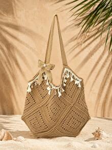 Borsa da spiaggia vintage di grande capacità, borsa da spiaggia bohémien, essenziale per le vacanze, borsa tote in crochet fatta a mano alla moda per donne. Adatta per studentesse universitarie, regalo per il ritorno a scuola e per la festa della mamma, borsa da spiaggia, borsa da spiaggia estiva, borsa da spiaggia per donne, borsa tote per donne, borsa in crochet per donne, borsa essenziale per la spiaggia, borsa tote da spiaggia, abbinamento perfetto per set in crochet, essenziali da spiaggia, forniture da spiaggia, attrezzatura da spiaggia e essenziali estivi - Multicolore - Visualizzare 1