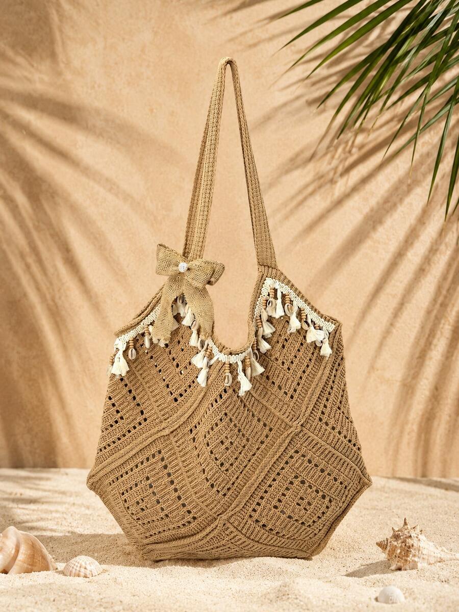 Borsa da spiaggia vintage di grande capacità, borsa da spiaggia bohémien, essenziale per le vacanze, borsa tote in crochet fatta a mano alla moda per donne. Adatta per studentesse universitarie, regalo per il ritorno a scuola e per la festa della mamma, borsa da spiaggia, borsa da spiaggia estiva, borsa da spiaggia per donne, borsa tote per donne, borsa in crochet per donne, borsa essenziale per la spiaggia, borsa tote da spiaggia, abbinamento perfetto per set in crochet, essenziali da spiaggia, forniture da spiaggia, attrezzatura da spiaggia e essenziali estivi - Multicolore - Visualizzare 1