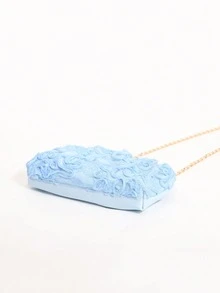 女款淺藍色花卉蕾絲手拿包，附可拆卸金色鏈條肩帶，新娘婚禮晚宴包 - 淺藍色 - 查看 8