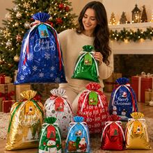 5/11/30/37pcs Christmas Drawstring Gift Bags, Small/Medium/Large Assorted, Colorful Drawstring Glossy Aluminum Foil Reusable Material, With Labels, For Christmas Holiday Gift Packaging And Christmas Decoration - View 5