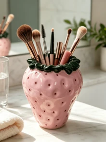 1pc Cute Strawberry Shaped Multi-Functional Storage Box, Red And Pink Available, Makeup Brush Holder, Decorative Vase, Desktop Pen Holder, Vanity Decor, Bedroom Desktop Storage, Dorm Essentials, Aesthetic Home Decor, Gift For Girls - Multicolor - View 6