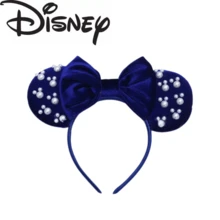 Disney Navy Blue Velvet Pearl Minnie Ears Headband, Classic Bow Pearl Hairband For Daily Park Travel - Multicolor - View 10