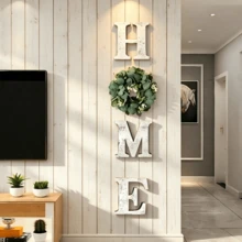 1組做舊風「HOME」木製壁掛飾品附人造花環，適合鄉村風牆面裝飾、復古居家裝飾、農舍風客廳、廚房、玄關，適用於喬遷、情人節、感恩節、生日、畢業等場合 - 1PC - 查看 3