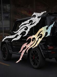 2 pezzi Adesivi per auto con fiamma olografica, decalcomanie in vinile lucido riflettente, adatti per specchietti retrovisori, motociclette e auto, decorazione autoadesiva multi-superficie (plastica/vetro/metallo), design a fiamma asimmetrica, adesivi per auto monouso - A - Visualizzare 8