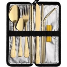 Custom 9-Piece Stainless Steel Portable Travel Cutlery Set, Includes Knife, Fork, Spoon, Chopsticks, Straw, With Zippered Storage Bag, Suitable For Camping And Picnics - Multicolor - View 12