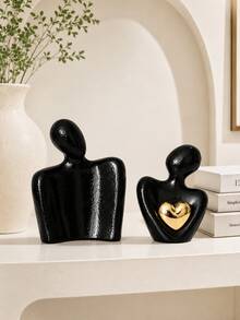 Ins Style Abstract Couple Resin Statue Set With Gold Heart, 3 Colors Available, Living Room And Bedroom Decor, Couple And Graduation Gift - Holding a Peach Heart - View 7