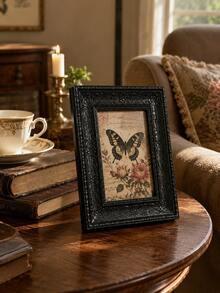 Vintage Black Picture Frame, Ornate Baroque Style Photo Frame With Floral Relief Details, Antique Style Desktop Display Stand, Suitable For Family Photos, Portraits And Art Prints, Gothic Decor, Suitable For Desk, Bookshelf, Mantel, Study, Library And Office - New - View 5