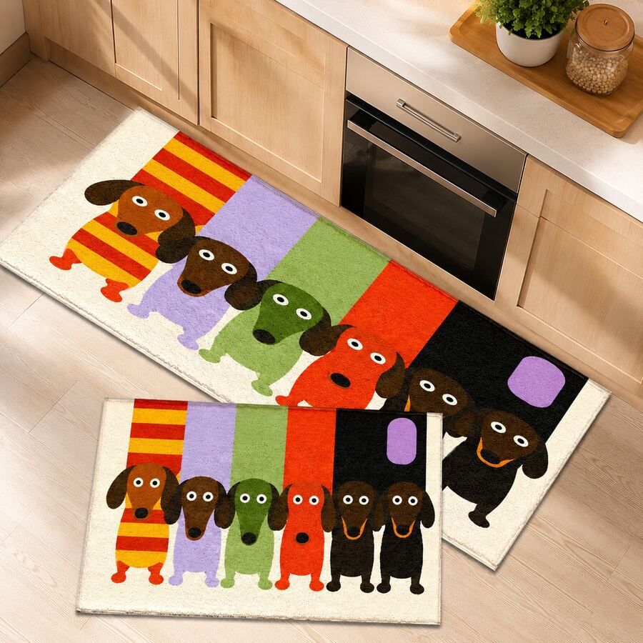 Colorful Dog Pattern Print Long Runner Rug, Indoor Entrance Mat, Bedroom Bedside Mat, Kitchen Runner Mat, Suitable For Living Room, Laundry Room, Bathroom - Multicolor - View 1