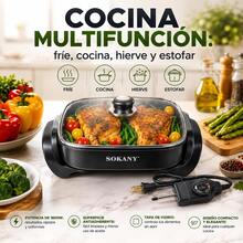 Sartén Eléctrico Profesional Sokany 6L, Ultraligero Y Portátil, Antiadherente Multifuncional De 1500W. Tapa De Vidrio Tipo Horno, Temperatura Ajustable, Ideal Para Cocinar Freír, Hervir Y Más Negro - Tipo de Enchufe A Japonés (100V) - Ver 4