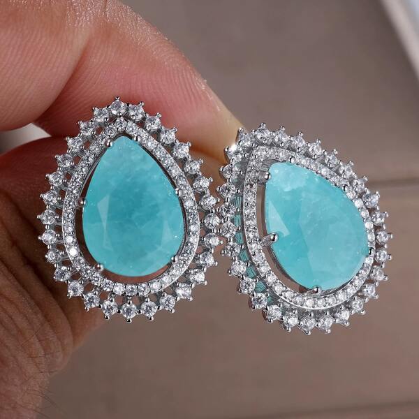 1 par de pendientes de botón elegantes para mujer con turquesa en forma de lágrima y circonita cúbica - estilo de lujo, base de cobre, chapado sin níquel, perfecto para bodas, fiestas y aniversarios