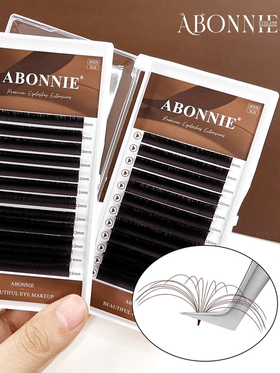 LAKANAKU Brown Easy-To-Apply Fan Eyelash Extensions Cocoa Color Automatic Fan Dense Eyelash Extension Set