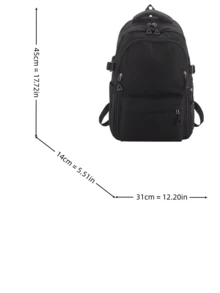 LECEY Multi-Zipper Pocket Nylon Laptop Backpack With Triangle Metal Zipper Pulls, Mesh Handle And Side Adjustment Buckle, Student School Bag - Black - View 11