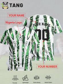 Camiseta de fútbol estilo Nigeria para hombre & Nombre y número personalizables & Cuello redondo suave y ligero top deportivo & Entrenamiento, casual, regalo & Copa del Mundo verano - Multicolor - Ver 2