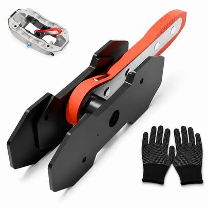Red Brake Caliper Compression Tool With 360° Swing Ratchet, Brake Piston Spreader With 2 Extension Plates For Single, Twin And Quad Piston Disc Brake Calipers