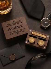 Custom Text Cufflinks Set For Men,Custom Text Cufflinks, Personalized Cufflinks With Wooden Box,Personalized Cuff Links Gift For Groom Husband,Gift For Her/ HimIdeal Gifts For Him Boyfriend, Family, Friends - Multicolor - View 6