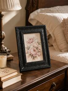 Vintage Black Picture Frame, Ornate Baroque Style Photo Frame With Floral Relief Details, Antique Style Desktop Display Stand, Suitable For Family Photos, Portraits And Art Prints, Gothic Decor, Suitable For Desk, Bookshelf, Mantel, Study, Library And Office - New - View 6