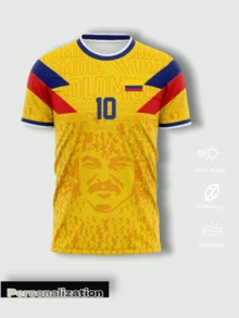 1pc Colombia Vintage Home Football Short Sleeve Jersey, Name And Exclusive Number Sports Summer - Gold - View 2