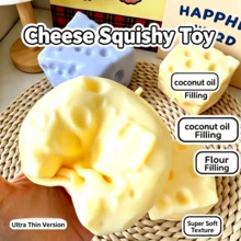 1pc Soft Squishable Toy - Light Yellow Cheese, Coconut Oil Cream Cheese Filling, Silent Squeeze Stress Relief Toy, Suitable For Office Desk Focus & Relaxation, 2026 Popular Sensory Toy, Size: 7cm - Multicolor - View 2