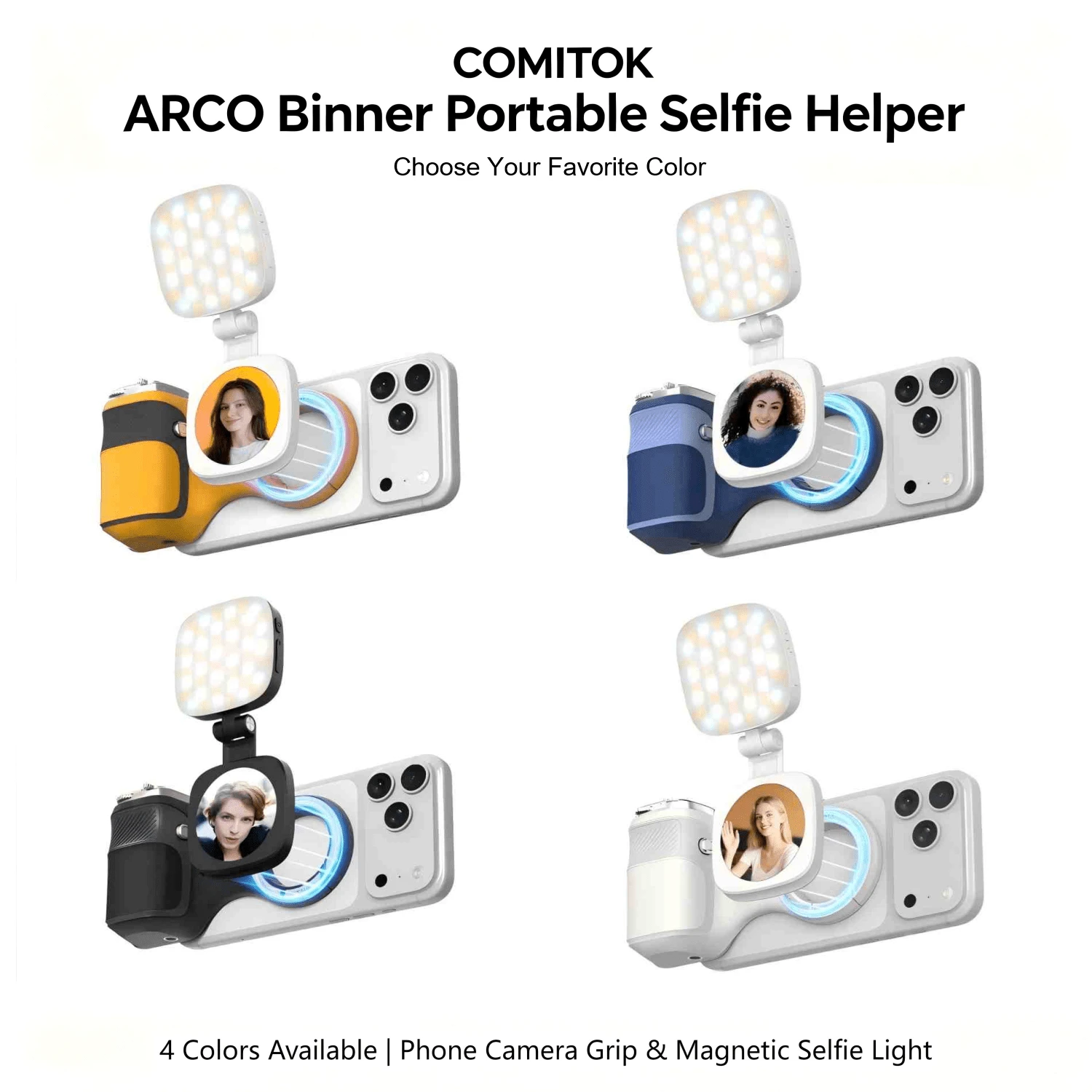 COMITOK MOCA ARCO Magnetic Phone Camera Handle With Fill Light, Compatible With IPhone 17, Wireless Detachable Remote, Ergonomic Handheld Grip, 1/4" Screw Interface, Compatible With Tripod Mount, Compatible With IOS17/18/26 And MagSafe, Suitable For Makeup Selfies, Night Vlog Video Recording - View 1