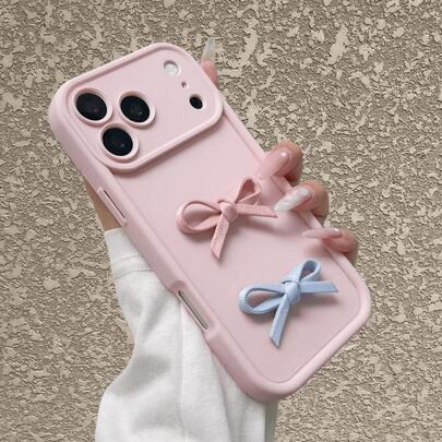 Macaron Sweet Girl Style Solid Color Phone Case, Soft Matte TPU Soft Shell Full Coverage Lens Frame With Contrast Color 3D Fabric Bow Decoration, Ins Fresh Gentle Girly Style, DIY Accessories, Compatible With Apple 17/17 Pro/17 Pro Max, 16/15/14/13/12/Pro/Pro Max, All Series - Apple Phone Case, Phone Case, A55 5G, S24 Ultra Phone Case, Apple 13 Phone Case
