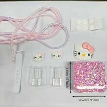 SANRIO Glitter Quicksand Charger Protective Case Set Hello Kitty Pattern Compatible With Apple 18/20W Fast Charging Head Includes Data Cable Protective Rope + Anti-Breakage Connector Sleeve Cute Cartoon Anti-Scratch Anti-Drop Protective Shell Birthday Gift Back To School Digital Accessories Mother's Day Gift For Girlfriend Practical Item Highly Attractive Ins Style Phone Charging Cable Protective Case - Multicolor - View 6