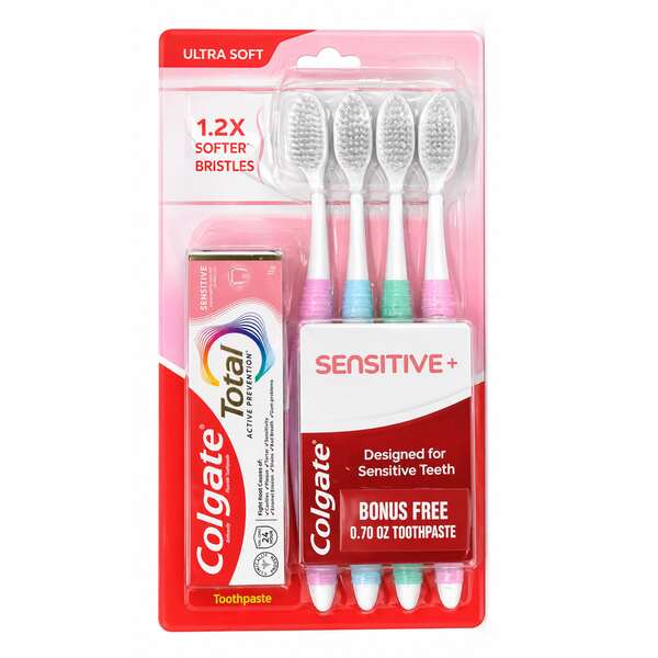 Colgate Gentle Sensitive Ultra Soft Toothbrush 4 Value Pack With Free Total Paste