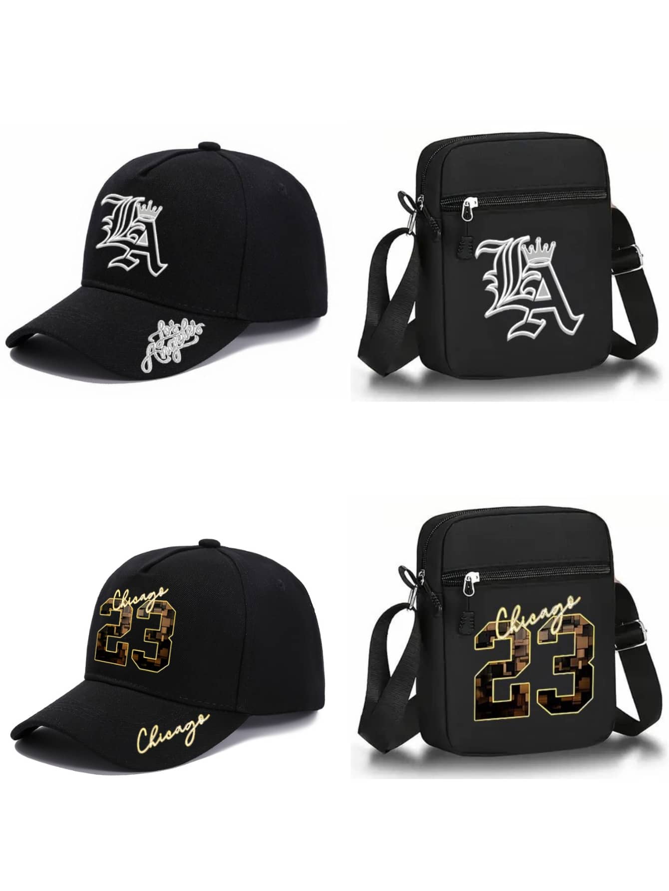 1pc/2pcs/2sets "Los Angeles&Chicago 23" Personalized Letter & Number Graphic Print Vintage Original Baseball Cap And Bag, Street Fashion Style, Suitable For Daily Wear Or Gift For Friends - Multicolor - View 1