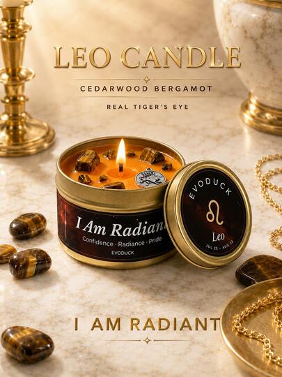 EVODUCK Leo Zodiac Scented Candle 3oz, Cedar Bergamot Scented Candles In Tin, Astrology Birthday Gift, Unisex Luxury Home Fragrance Gift, Constellation Star Sign Decor For Bedroom Office Desk, Zodiac Collection Gift For Her And Him