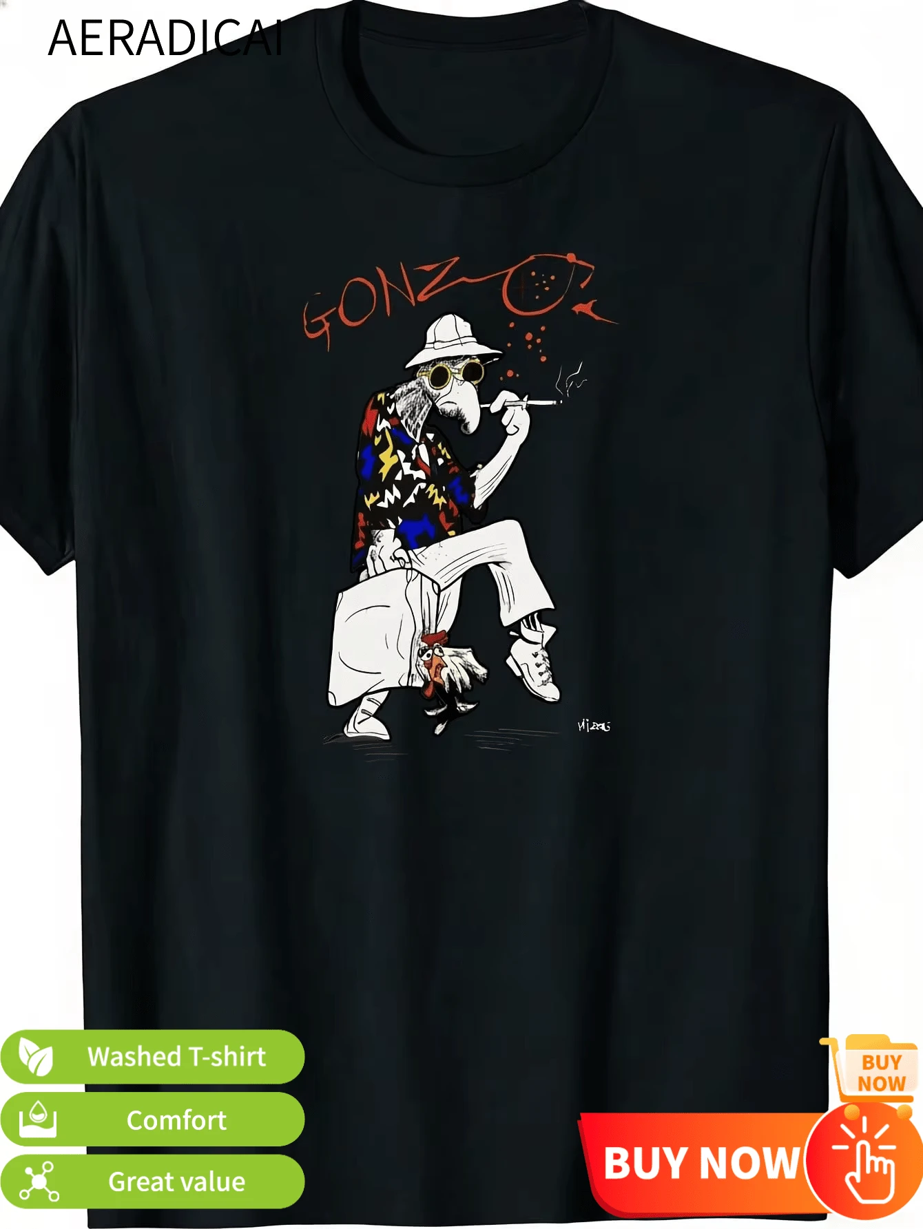 Men's Fear And Loathing In Las Vegas T-Shirt - Iconic Film Art Design With Legendary Characters, Loose Fit Crew Neck, Sizes S-5XL, Classic Cult Tee - Black - View 1