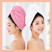 Kit 2 Toucas Pós Banho Em Microfibra Jolitex Seca 8x Mais que Toalha Comum AntiFrizz Evita Quebra Prática Branca ou Rosa - Branco e Rosa - Visão 1
