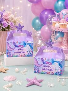 4/12/24 Stücke Meerjungfrau Partygeschenkboxen Ozean-Thema mit Seestern-Griff, süße Süßigkeiten-Geschenkboxen für Mädchen Geburtstagsfeier, Unterwasser-Dekorationen, Kinderparty-Zubehör, Meerjungfrau-Thema Geburtstagsgeschenkboxen - Handtasche im Meerjungfrauen-Design - Übersicht 2