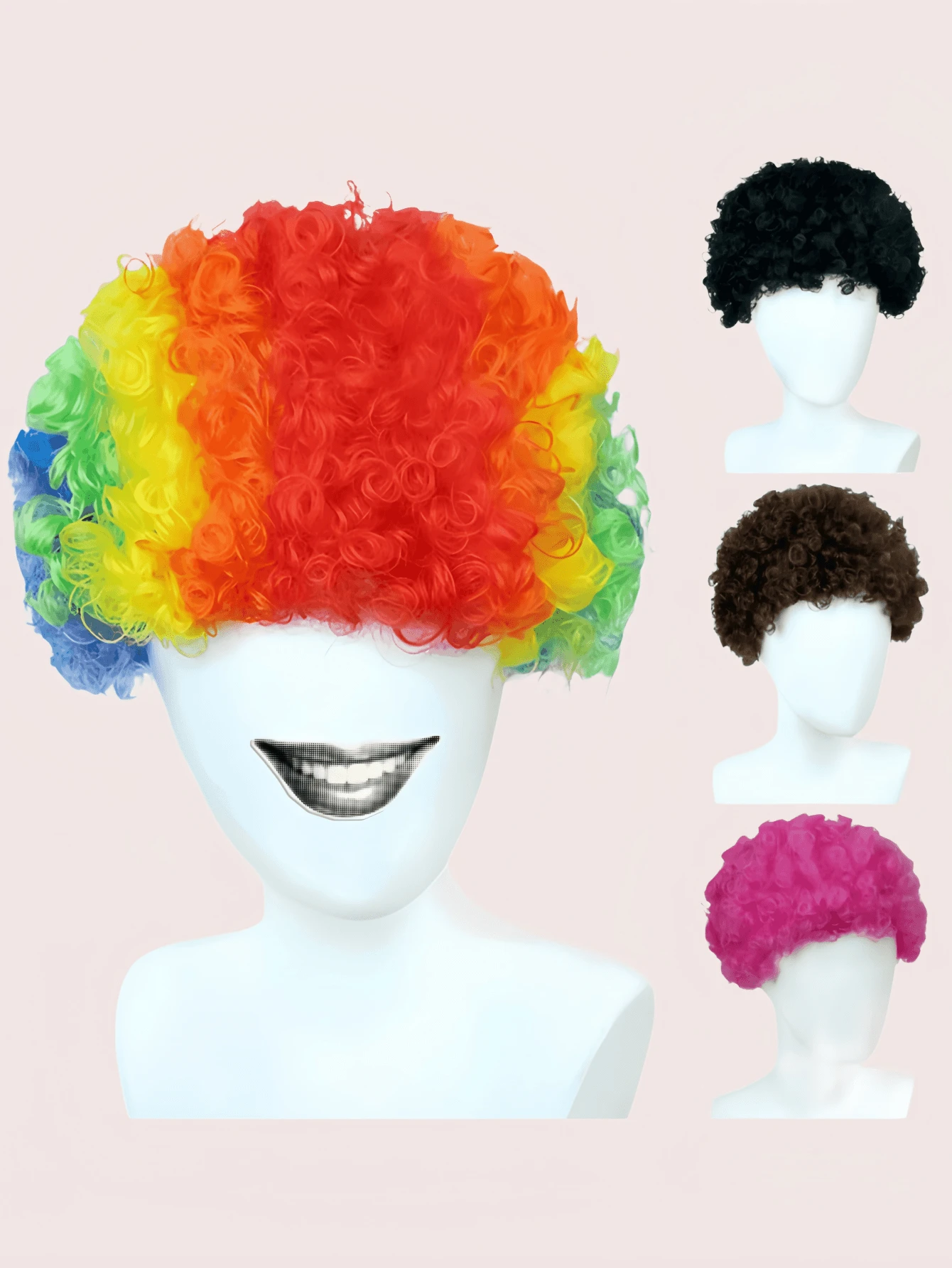 Colorful Clown Curly Wig, Synthetic Fluffy Afro Wig For Halloween Cosplay Party Costume Dress-Up Accessory For Adults