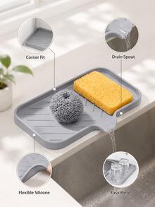 Silicone Sink Drain Tray With Drainage Hole, Soap And Sponge Storage Rack, Countertop Sink Brush And Soap Organizer, Kitchen Storage And Organization Rack - Multicolor - View 4