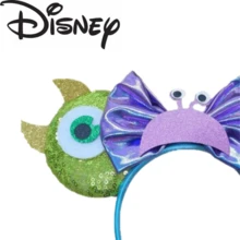 Disney Monsters Inc 紫色幻彩蝴蝶結米妮耳朵頭箍，Mike Sulley 怪獸造型，適合主題樂園與萬聖節 - 彩色 - 查看 3