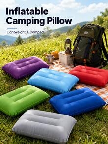Minimalist Solid Color Rectangular Inflatable Pillow, Flocked Fabric, Lightweight Foldable, Portable Outdoor Sleeping Pad, Suitable For Camping, Hiking, Travel, Beach, Picnic - Multicolor - View 2