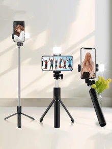 Bluetooth Selfie Stick Tripod With LED Fill Light - Portable Extendable Phone Stand With Remote Control, 360° Rotation For Video Recording, Vlog, Zoom, And Live Streaming - 1pc Pink Stand (96cm) - View 5