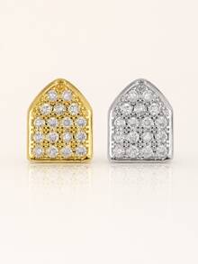 1Pc Micro Pave CZ Single Tooth Grillz, Gold/Silver Hip Hop Dental Jewelry, Tooth Cap Accessory For Party & Street Style, Teeth - 彩色 - 查看 3