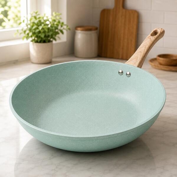 Frigideira Wok Nanocerâmica 28cm Verde Antiaderente Indução 3,6L Alumínio Revestimento Cerâmico Compatível Fogão Gás Elétrico Vitrocerâmico Cozinha Prática