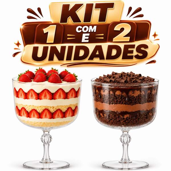 Taça Americana Acrílico Com Tampa Pino Removível Sobremesa Pavê Bolo No Pote 1250ml Kit 2 Transparente Haste Cristal