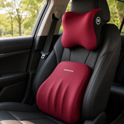 Car Headrest Neck Pillow & Lumbar Support Cushion Set, Ergonomic Thickened Soft Padding To Relieve Neck And Lower Back Discomfort From Long-Term Sitting, Makes Daily Driving More Comfortable, 2 Pieces Set Suitable For Driver And Passenger Seats