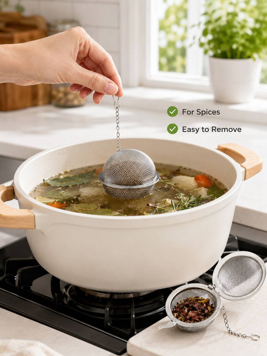 Stainless Steel Tea Infuser Ball,Tea Strainer Seasoning Ball Round Soup Kitchenware Kitchen Accessories,Suitable For Loose Leaf Tea,Spices And Soup Seasonings,Round Mesh Ball With Chain And Hook,Essential Kitchen Tool For Steeping And Infusing - Multicolor - View 1