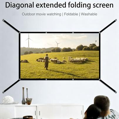Portable Projector Screen With Edge Extension, 2-Minute Quick Installation, Includes Seamless Hooks, Screws, Ropes And Double-Sided Tape. Suitable For Home Theater, Outdoor Camping, Office Presentation And Party Games. Compact Foldable Design With No Creases, Compatible With Home Theater, Outdoor Camping, Office, Party Games Universal Projector Screen