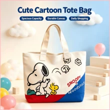 1件 Snoopy 帆布托特包，適合日常使用，極簡學生背包，節日禮物，生日禮物，開學禮物 - 彩色 - 查看 2