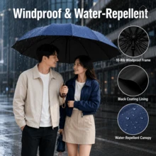 Guarda-chuva Automático à Prova de Vento com 10 Varas, Proteção UV UPF50+, Guarda-chuva Dobrável Grande e Portátil para Chuva e Sol, Unissex, Presente de Moda para Viagens de Negócios - Guarda-chuva dobrável de dez varetas - Visão 4