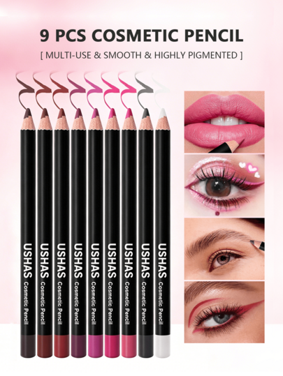 USHAS 9 Colors Multi-Use Lip Liner Pencil Set, Dual Function Lip & Eye Makeup Pen, Waterproof Long Lasting Creamy Lip Liner, Can Be Used As Eyeliner, High Pigmented Smooth Glide Non Fade Makeup Pencils, Gift For Women Daily Dating Party