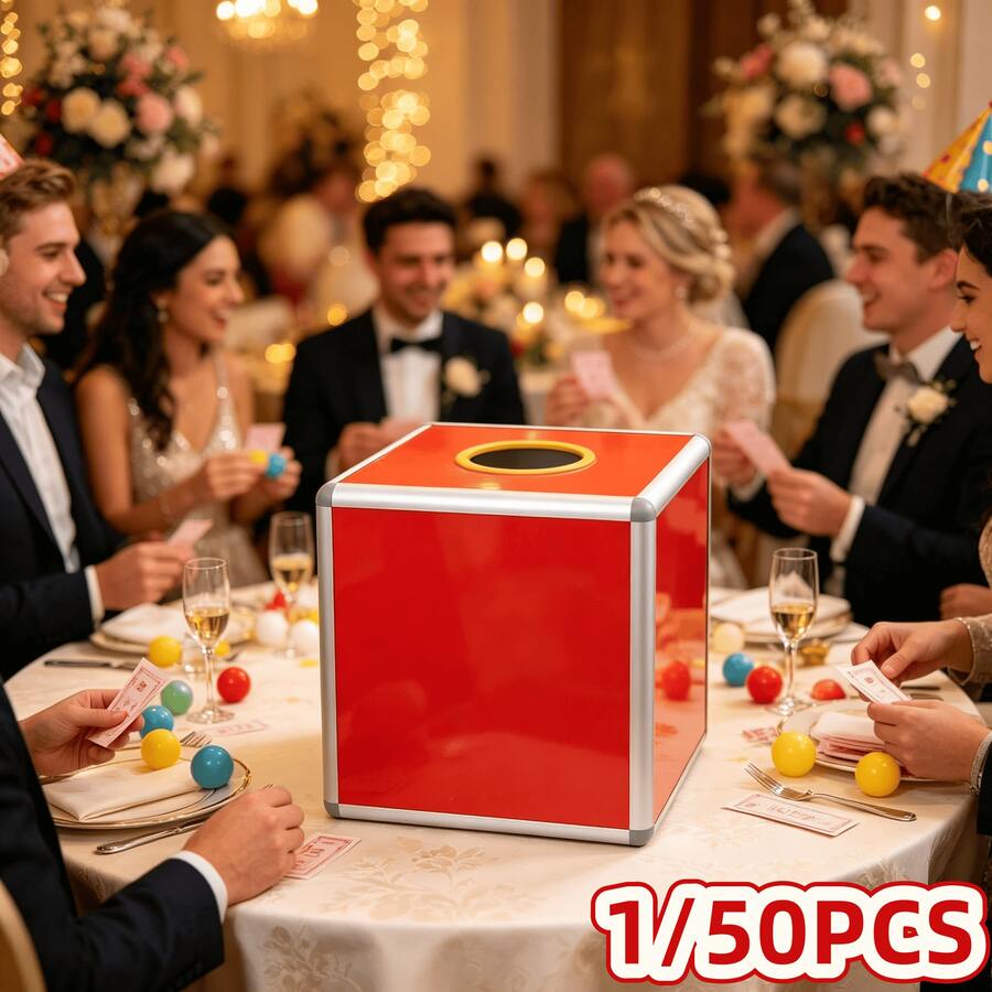 1/50pcs Red Raffle Box Set, Includes Balls And Sticky Notes, Aluminum Frame Lucky Draw Box, Suitable For Annual Party, Store Promotion, Birthday Party, Salon, Community Event