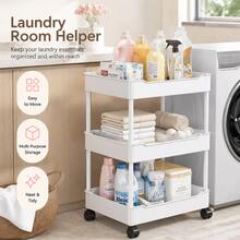 3-Tier Slim Rolling Storage Cart With 360° Swivel Wheels, Narrow Mobile Utility Organizer For Bathroom, Bedroom, Dorm, Kitchen And Laundry Room - White - View 3