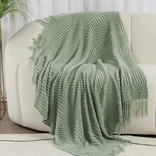 Bohemian Style Tassel Decorative Blanket, Soft Acrylic Lightweight Throw, Suitable For Sofa And Bed, 50x60/60x80 Inches, All Season Use - Black - View 11